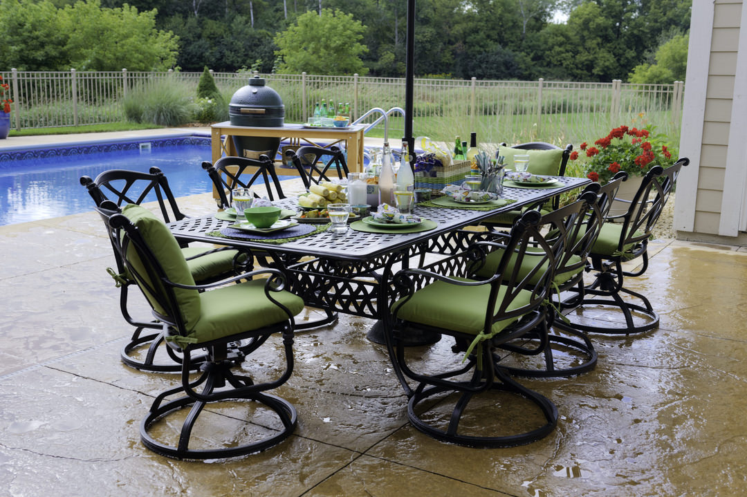 outside table and chairs with umbrella